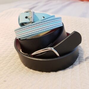 NEW! GIRLS BELT LOT OF 2 BUCKLE SOLID STRIPES BELTS SIZE MEDIUM LARGE